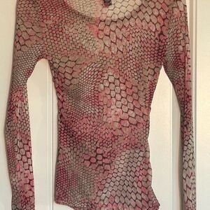 INC International Concept Pink Snake Print, Sheer, Ruched Bodice long-sleeve Top